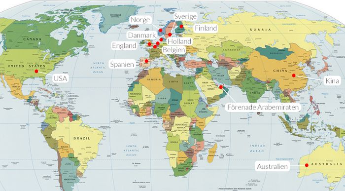Bergklint education - Världskarta på våra elevers spridning runt om i