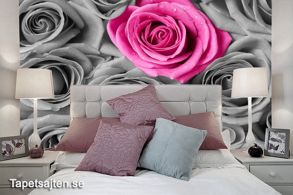 Blommig tapet ros rosa svartvit fototapet blommor romantisk
