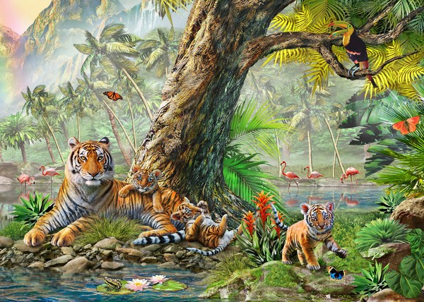 Fototapet med tigrar i djungeln