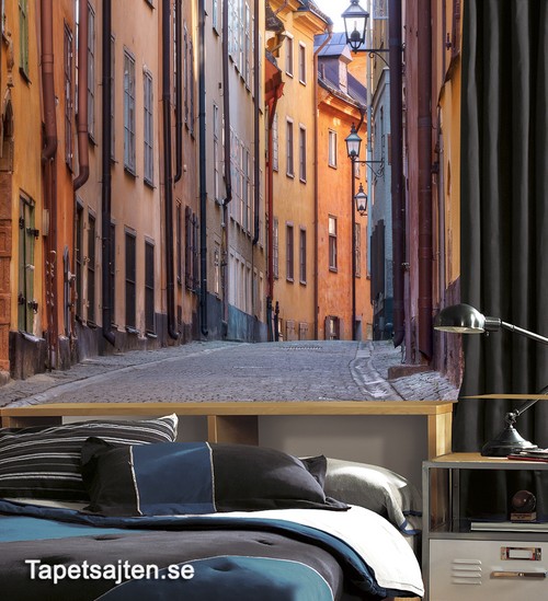 Tapet gamla stan stockholm gränd hus fototapet 3d