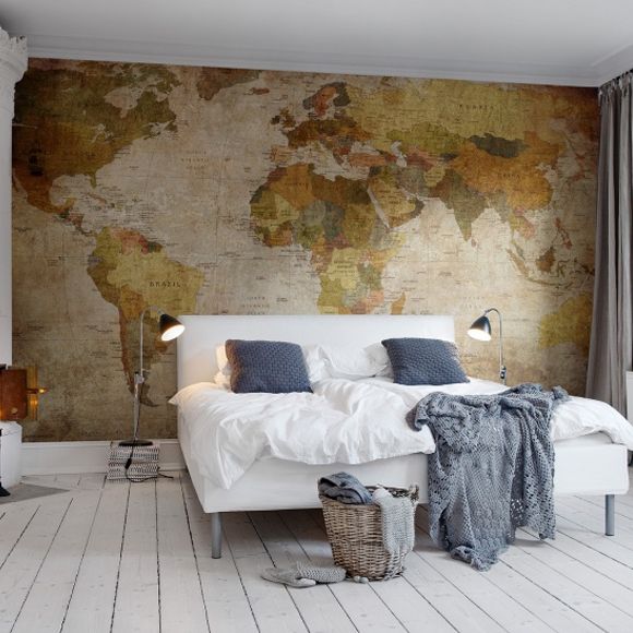 världskarta tapet Världskarta gammal vintage fototapet sovrum