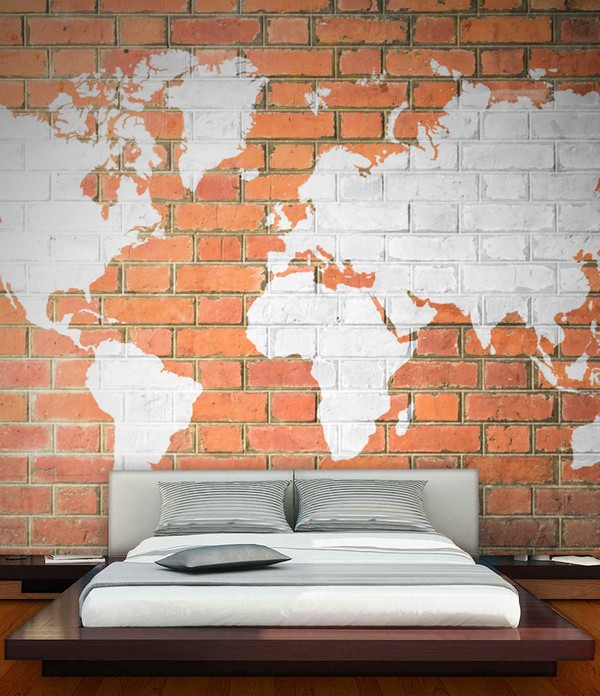 världskarta tapet tegel vägg mur tegelsten tapet