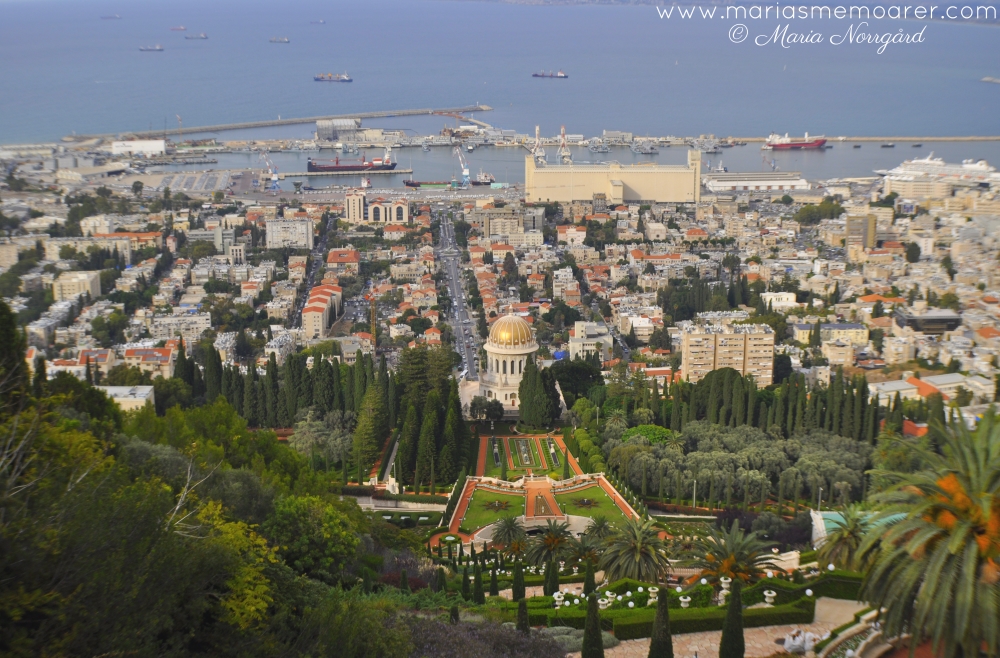 vy över Haifa och Bahá'í gardens, turistattraktioner i Israel