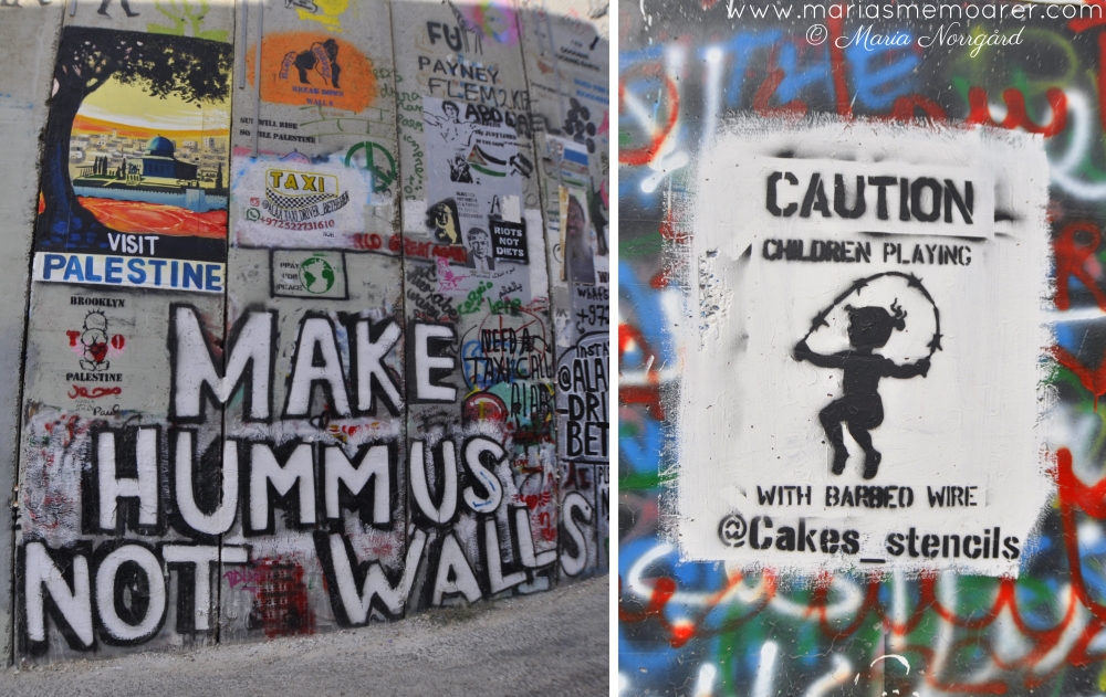 sevärdhet på Västbanken / Palestina: politisk konst på muren vid Betlehem - Make hummus, not walls