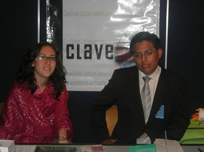 Astrid Orjuela från CCJ (Colombia) och Juan José Lima från Cejip (Bolivia) på ett FN möte sommaren 2008.