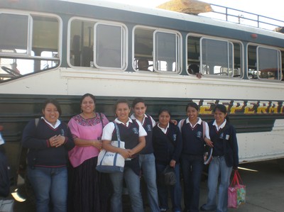 the girls waiting for the bus to arrive. Number two in the row is my host-mother Noelia.