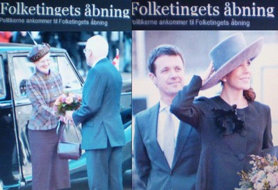 Drottning Margrethe och kronprinsparet anländer till Christianborg.