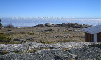Vy från Luleå Kluntarna med vindkraftsindustri