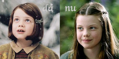 Lucy då och nu från filmerna om Narnia