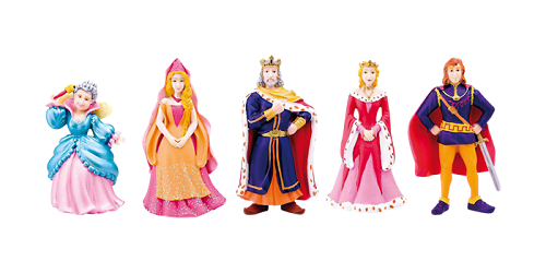 Kungliga figurer till prinsesslott med prins, prinsessa, fe, kung och drottning